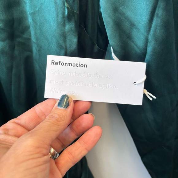 NWT Reformation Julius Midi Silk Dress size 6 Forest Green Silk - Picture 7 of 15